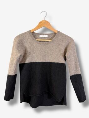 Kokun Cashmere Sweater Size M Taupe Black Colorblock Long Sleeve Minimalist Luxe